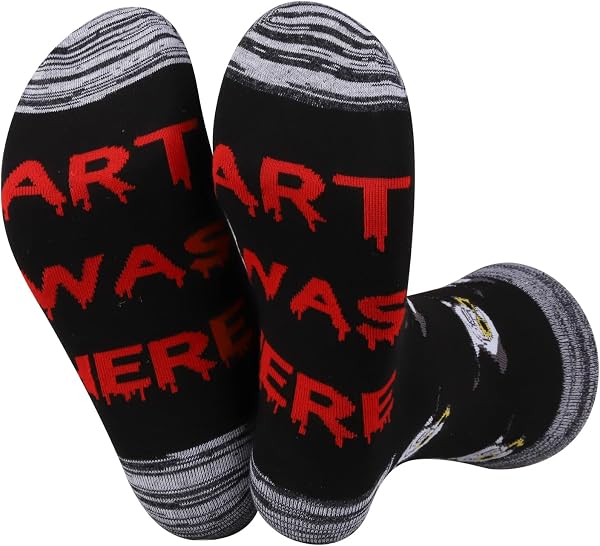 JXGZSO Calcetines divertidos para amantes de la película de terror, calcetines de payaso con texto en inglés "Art…