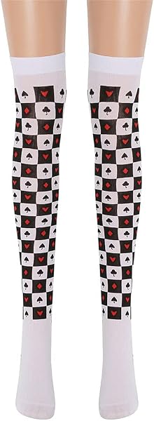 Medias altas del muslo disfraz de Halloween payaso Checker sobre la rodilla calcetines largos para Halloween…