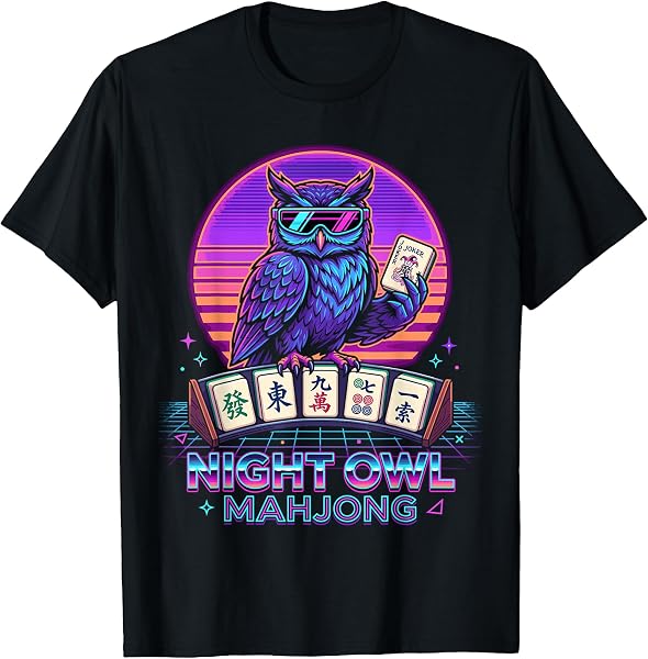 Búho Mahjong Ficha Joker Retro Jugador Camiseta