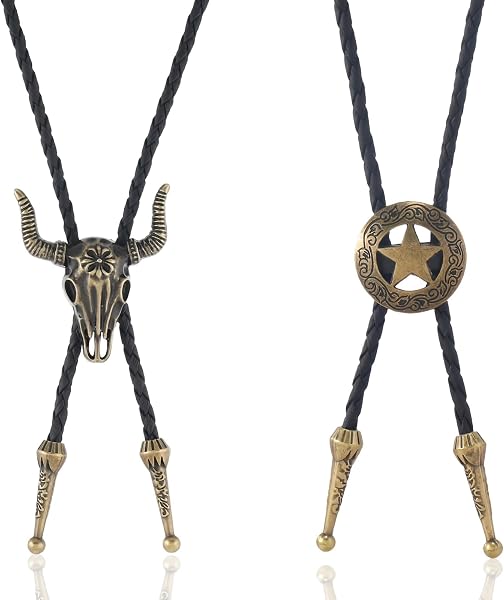 Corbata de Cuero Corbata 2 Piezas con Colgantes de Calavera de Vaca y Estrella de Texas Ranger 70CM Corbatas de…