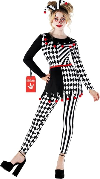 Morph Disfraz Arlequin Mujer, Disfraz Bufon Halloween Mujer | Camiseta de Bufón, Leggings a Juego & Diadema con…