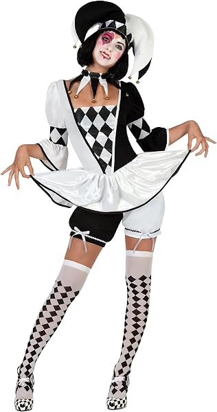 Atosa disfraz arlequin mujer adulto blanco y negro XL