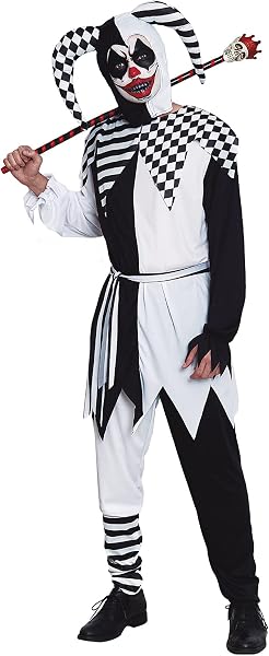 Disfraz Bufón Siniestro Adulto [Talla L]【Tallas S a L】【Traje Clown con Gorro Arlequín Halloween】 Disfraces…