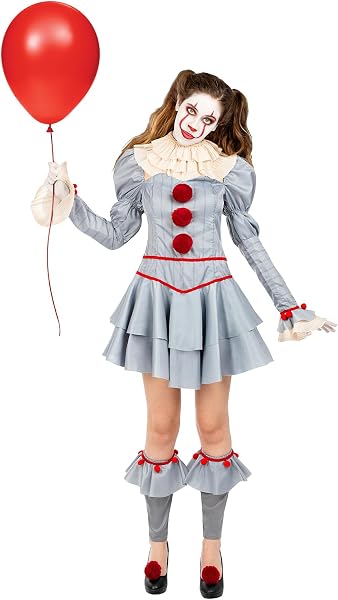 Funidelia Disfraz Oficial de Pennywise - IT Capítulo Dos para mujer, Incluye vestido, cuello, calentadores y dos…