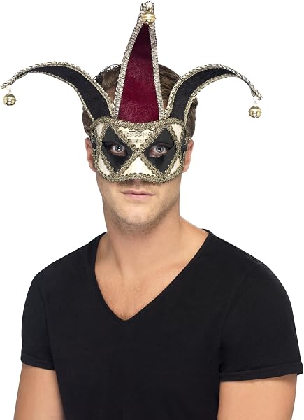 Smiffy's 27653 - Máscara de ojos veneciana unisex con arlequín, color rojo y negro, talla única, 27653 (EE. UU.)