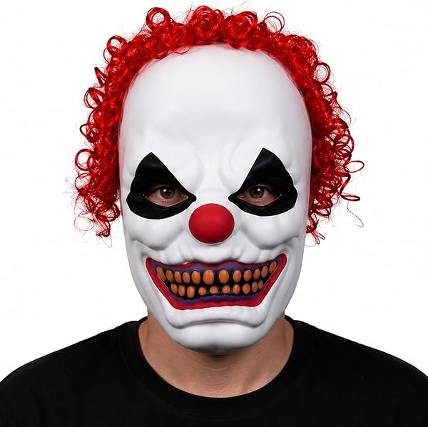 Máscara Payaso Terror Halloween Adulto,Máscara Realista de Media Cara con Peluca Roja Rizada EVA Scary Mask Blanco…