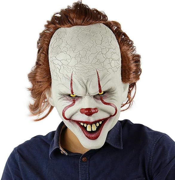 Pennywise - Máscara de payaso, diseño realista con pelo rojo y sonrisa aterradora