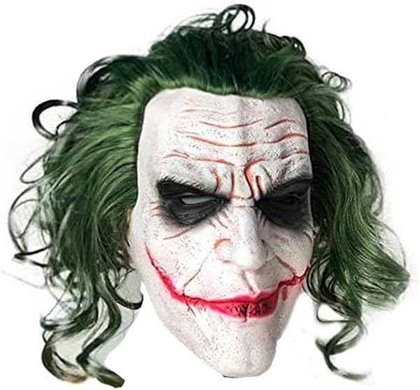 Mltao Máscara de látex para disfraz de payaso, Joker, cosplay, hombre, máscara sonriente con pelo verde,…