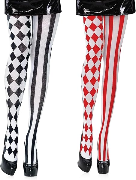 2 Pares de Medias de Circo a Rayas por Encima de la Rodilla, Medias de Payaso (Blanco y Negro, Rojo y Blanco)