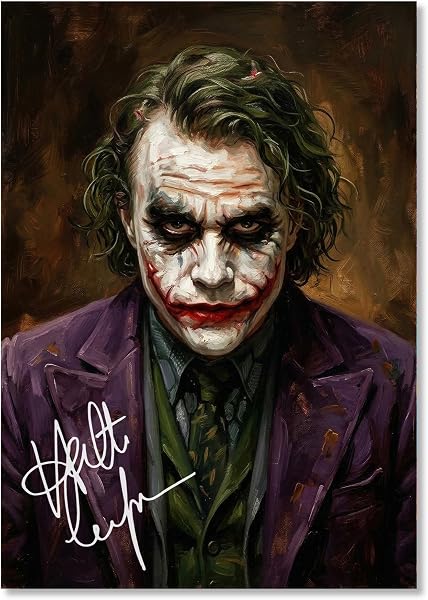 Póster de The Dark Knight Joker Art Style | Heath Ledger firmado autógrafo para fanático | Mercancía de recuerdo…