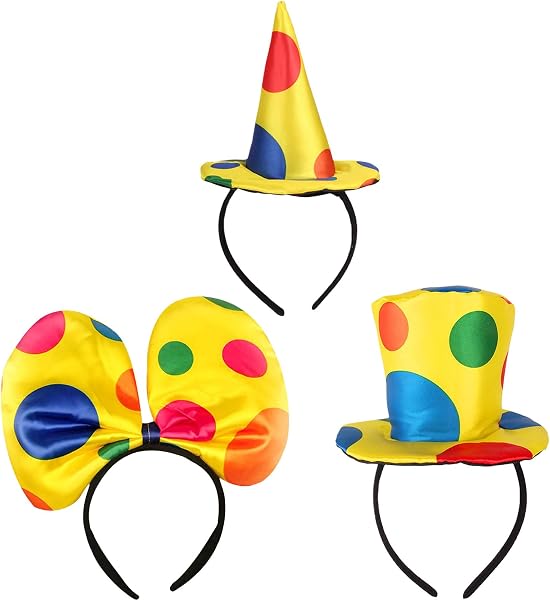 GWAWG 3 piezas sombrero de payaso, diadema, diadema jumbo lunares, diadema para el pelo, diadema de cabeza de payaso