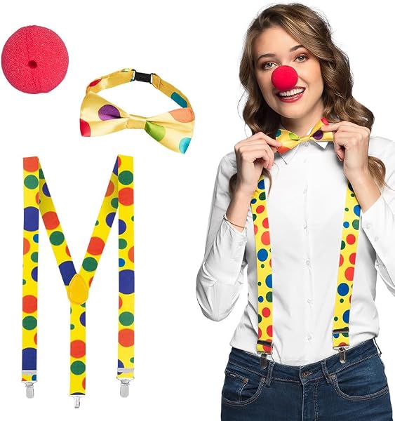 Boland - Set de Payaso | Nariz, pajarita y tirantes para disfraz de payaso, Carnaval y fiesta temática
